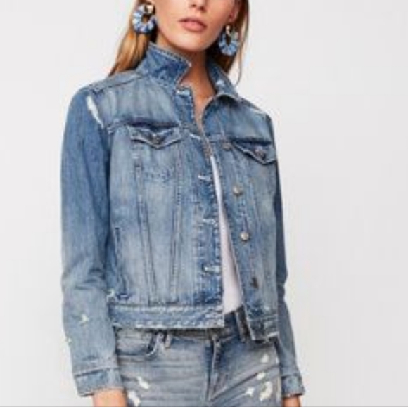 NWT Express Western Yoke Distressed Denim Trucker Jacket - Picture 2 of 7